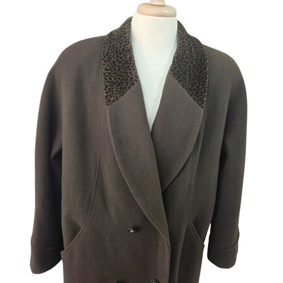 Donnybrook 80s Wool Coat Sz 10 Brown Animal Print Collar AS IS Costume Piece VTG - Picture 2 of 14
